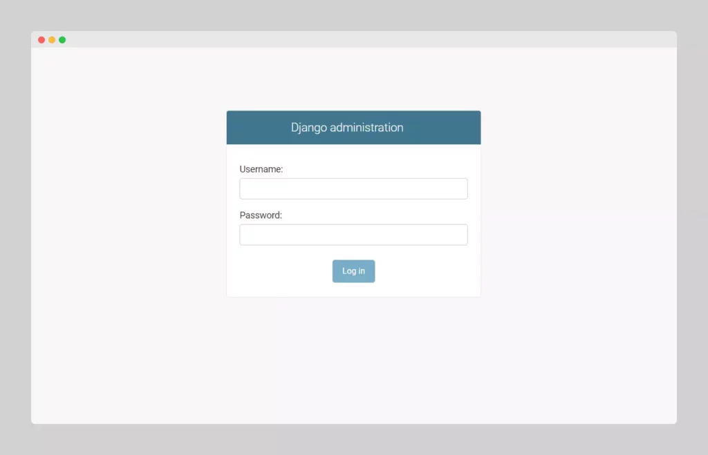 Django's admin panel, screen where newly created superuser can log in.